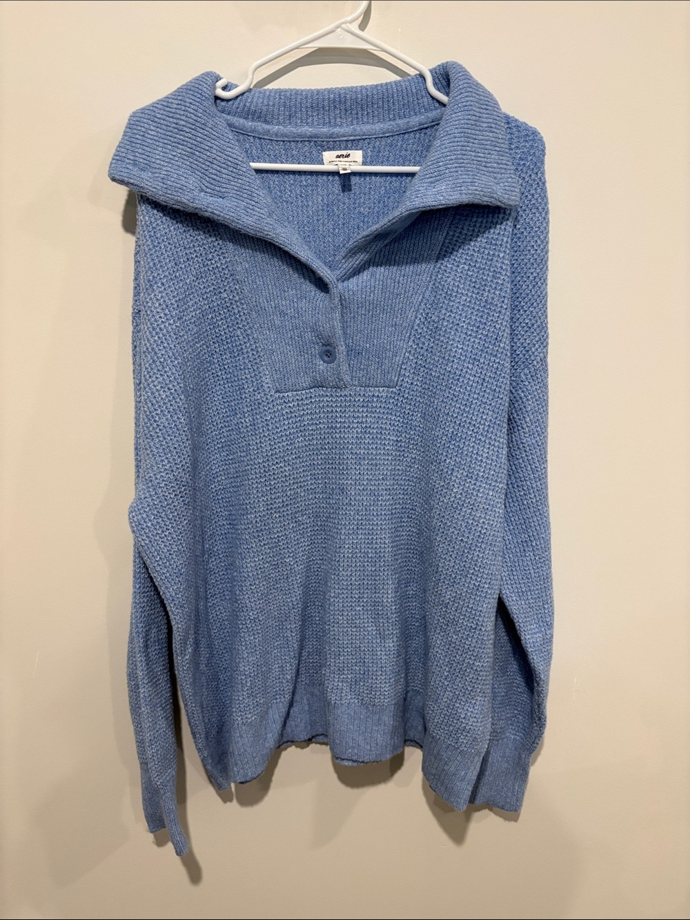 Aerie Light Blue Knit Polo Cowl Sweater